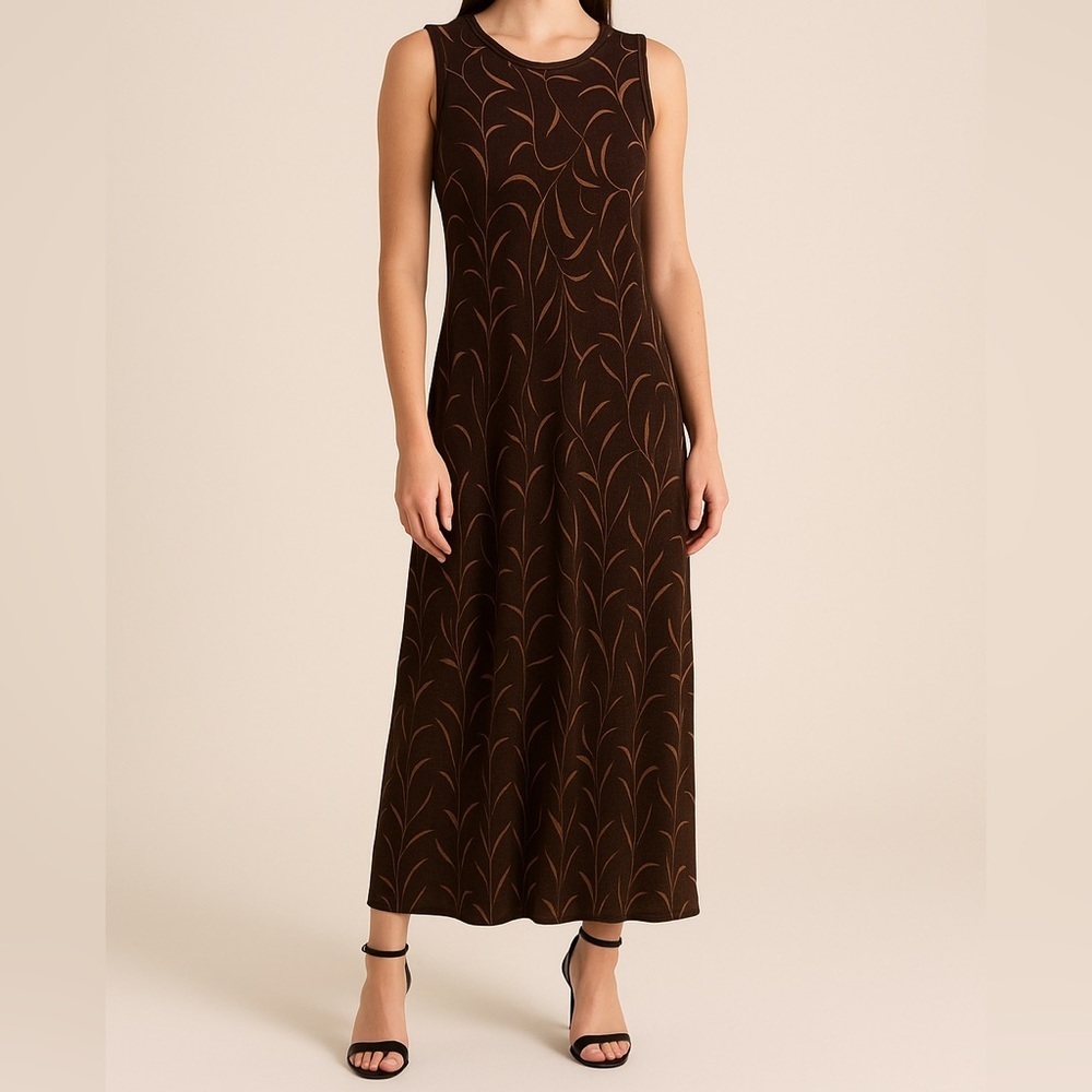 Ronni Nicole Beautiful Brown Velvet Dress with Gold Leaf Design